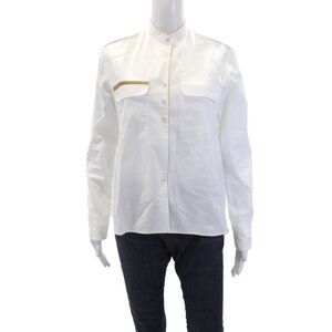 XACUS  Dona Women's Long Sleeves Button Down Patch Pocket Shirt White Size 40